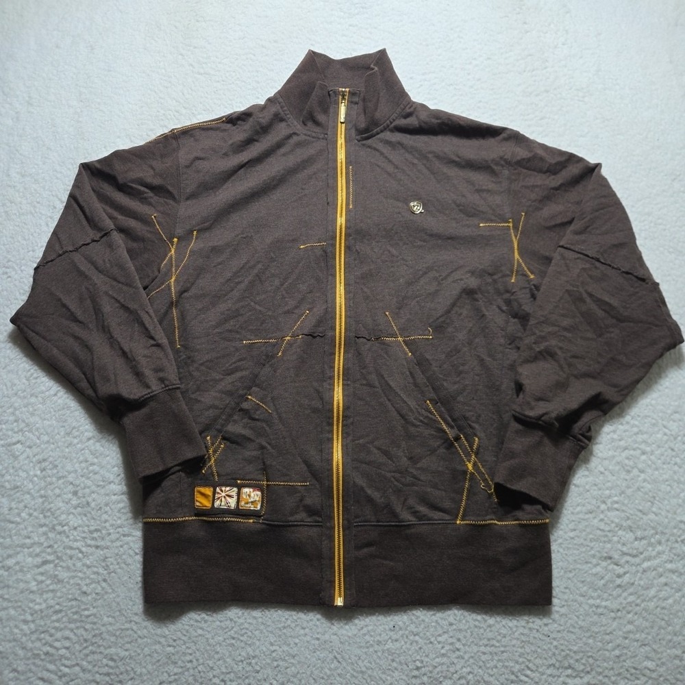Vintage ROCA WEAR Jacket Mens Large Brown Full Zip Y2K Embroidered‎ Spell Out